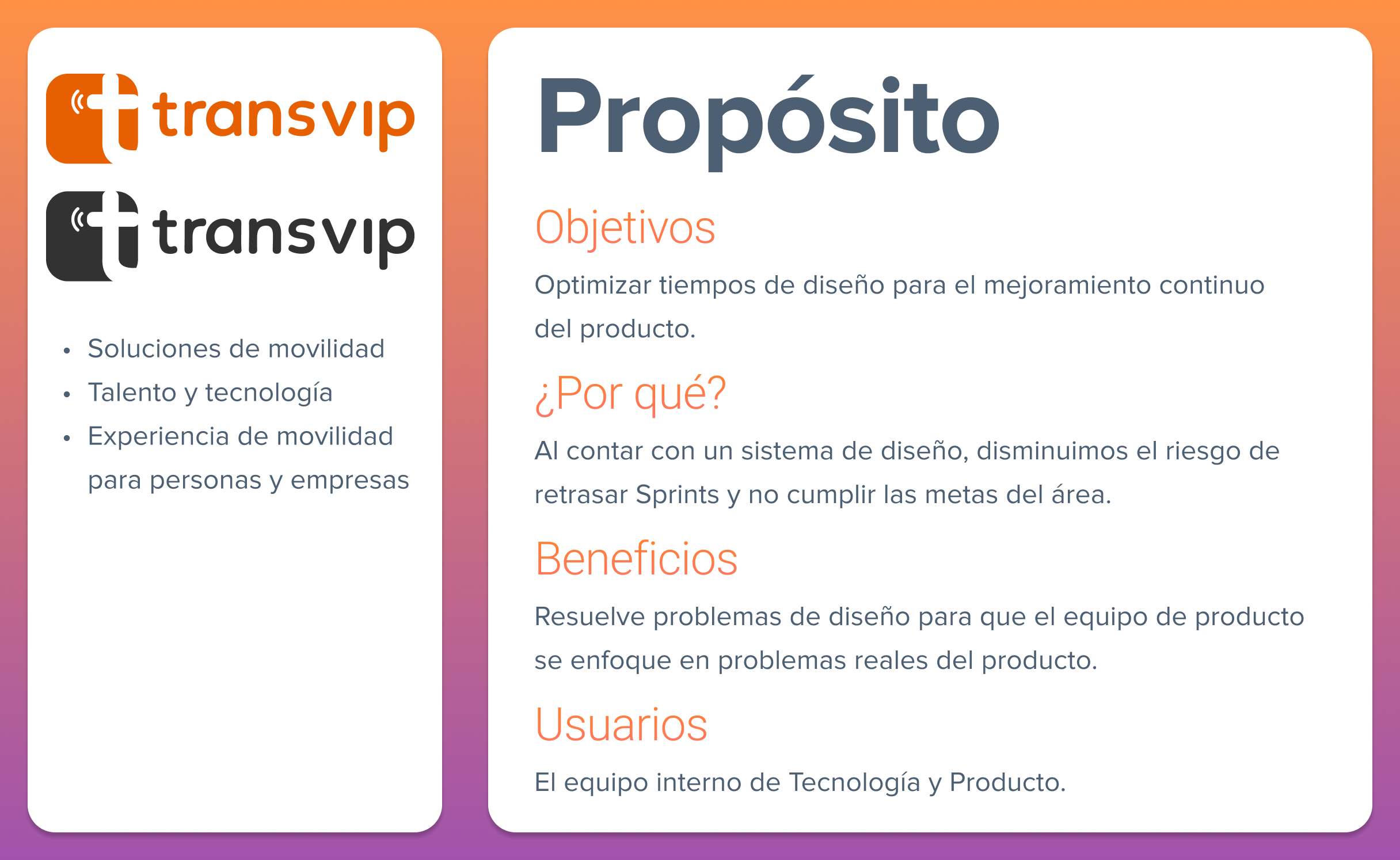 Principios y propósito del sistema de diseño de la app Transvip